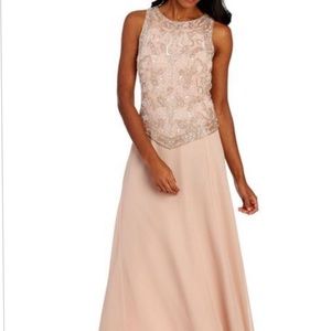 JKara Beaded Chiffon gown Blush/White/Silver lined